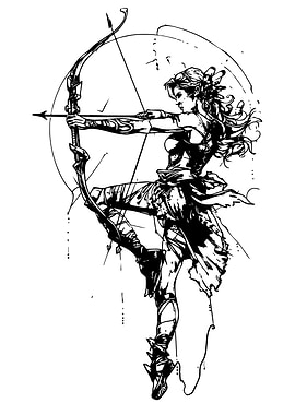 Archer Woman Black and White Illustration