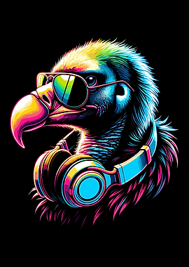 Cool Vulture with Headphones and Sunglasses