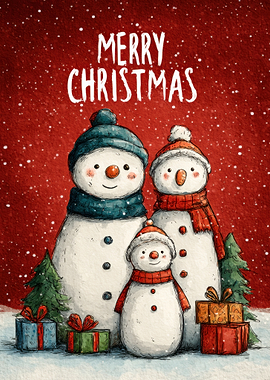 Merry Christmas Snowman Family