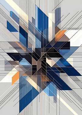 Abstract Geometric Composition in Blue and Orange