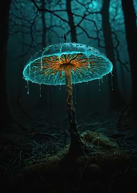 Bioluminescent Mushroom in Moonlit Forest - Glowing Fantasy Digital Art