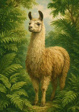 Llama in the Jungle Painting