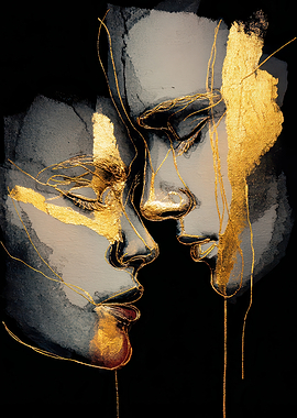 Abstract Faces with Gold Accents