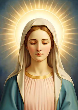 Painting of Virgin Mary with Golden Halo