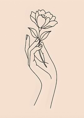 Hand Holding Flower Line Art Boho