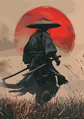 Samurai Warrior with Red Sun