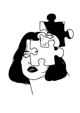 Puzzle Woman Black and White Art