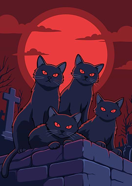Halloween Cats in Cemetery
