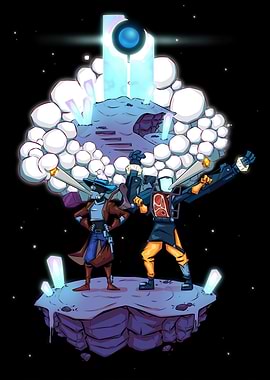 Stylized Sci-Fi Characters on Floating Island