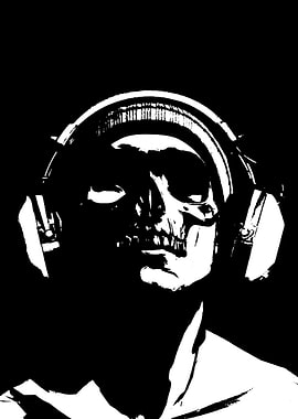Skull with Headphones Black and White