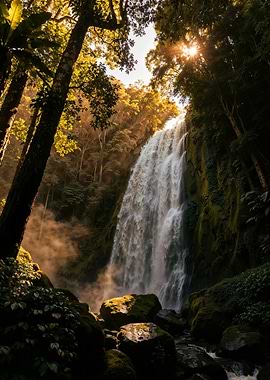 Waterfall in a Lush Forest