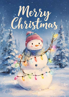 Merry Christmas Snowman with Christmas Lights
