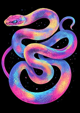 Colorful Snake Illustration on Black Background
