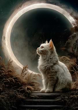 White Cat Moonlit Serenity
