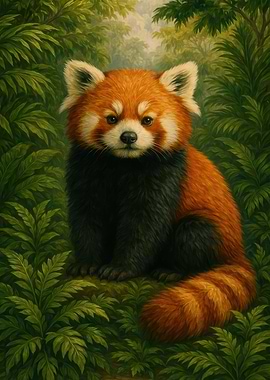 Red Panda Portrait in Lush Forest