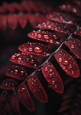 Red Leaves with Water Droplets