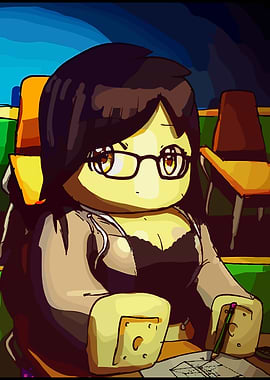 Cartoon Woman Studying at Desk roblox game