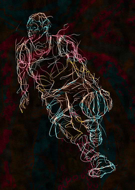 Abstract Basketball Player Line Art