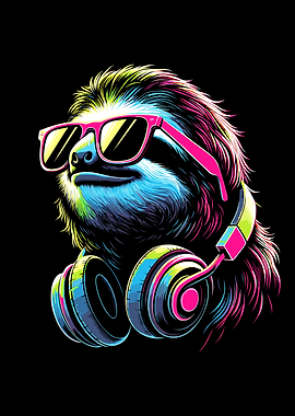 Cool Sloth with Headphones and Sunglasses