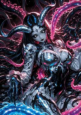 Anime Demon Girl with Tentacles