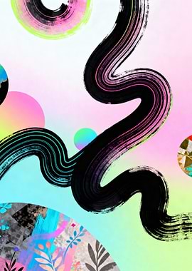 Abstract Brush Strokes and Geometric Shapes and Floral Pattern