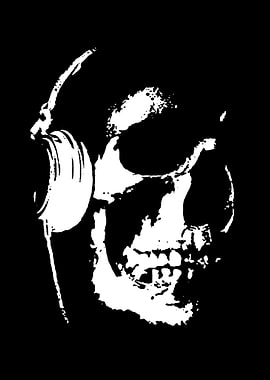 Skull with Headphones Black and White