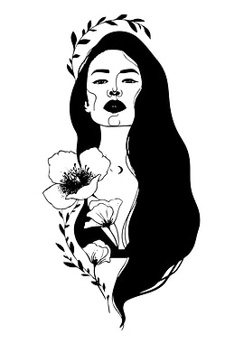 Woman with Flowers Black and White Art
