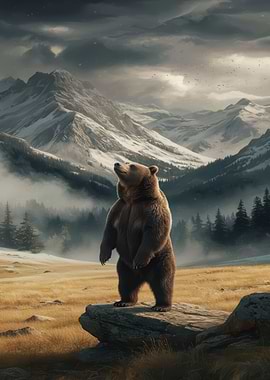 Grizzly Bear in Mountain Landscape