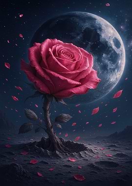Rose and Moonlit Landscape