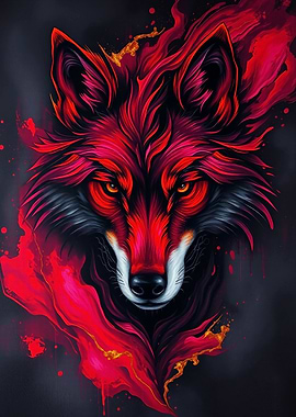 Red Wolf Portrait with Golden Accents