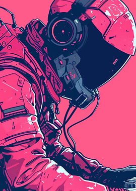 Pink Astronaut with Headphones Illustration