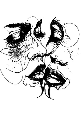Abstract Faces Black and White Art