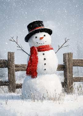 Snowman in Winter Landscape