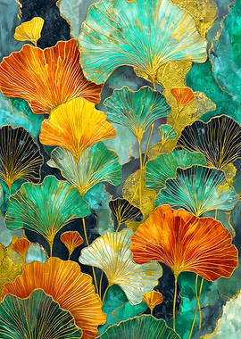 Ginkgo Leaves Abstract Art