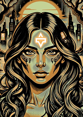 Cyberpunk Woman Portrait with Cityscape