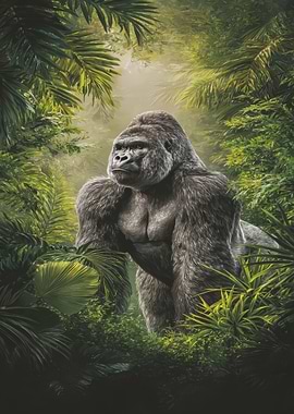 Gorilla in Lush Jungle
