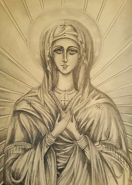 Virgin Mary pencil drawing