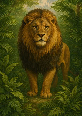 Lion in Jungle Painting