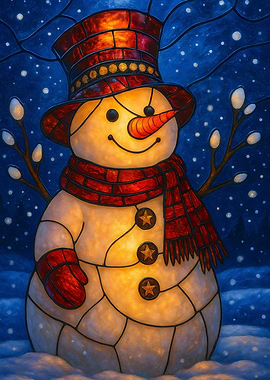 Stained Glass Winter Snowman