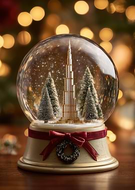 Burj Khalifa Christmas Snow Globe