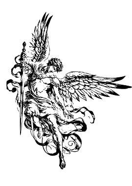 Angel with Sword Black and White Art
