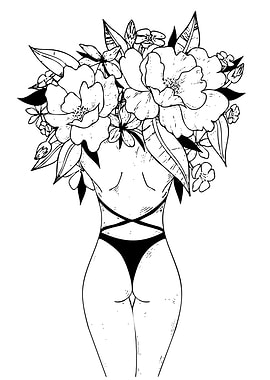 Floral Woman Line Art
