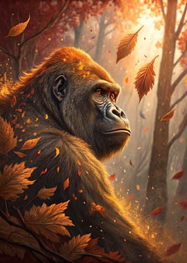 Gorilla in Autumn Forest
