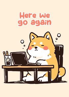 Tired Shiba Inu at Desk