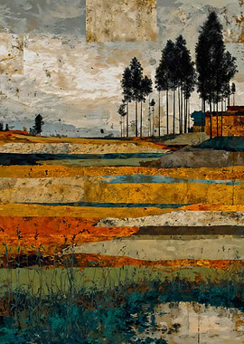 Textured Autumn Landscape Abstract Painting