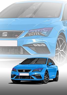 Blue Seat Leon Fr Car Illustration