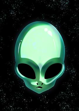 Glowing Alien Head in Space