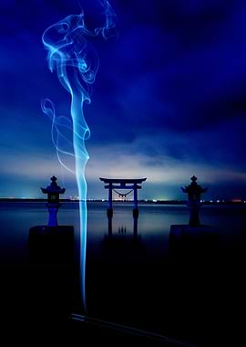 Torii Gate with Incense Smoke
