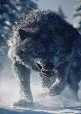 Angry Wolf in Snowy Landscape