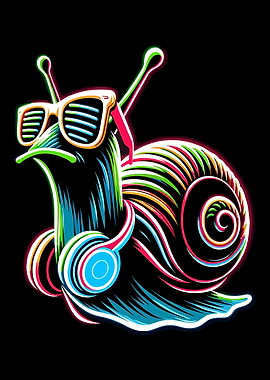 Cool Snail with Headphones and Sunglasses